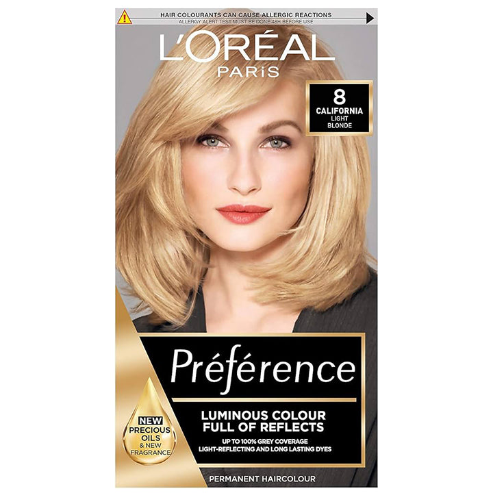 L'Oréal Préférence 8 Light Blonde Permanent Hair Colour: Fade-Defying Luminous Shine for At-Home Application
