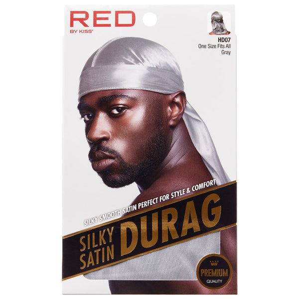 Red By Kiss Silky Satin Durag Gray HD07 for Superior Wave Definition & Hair Protection One Size