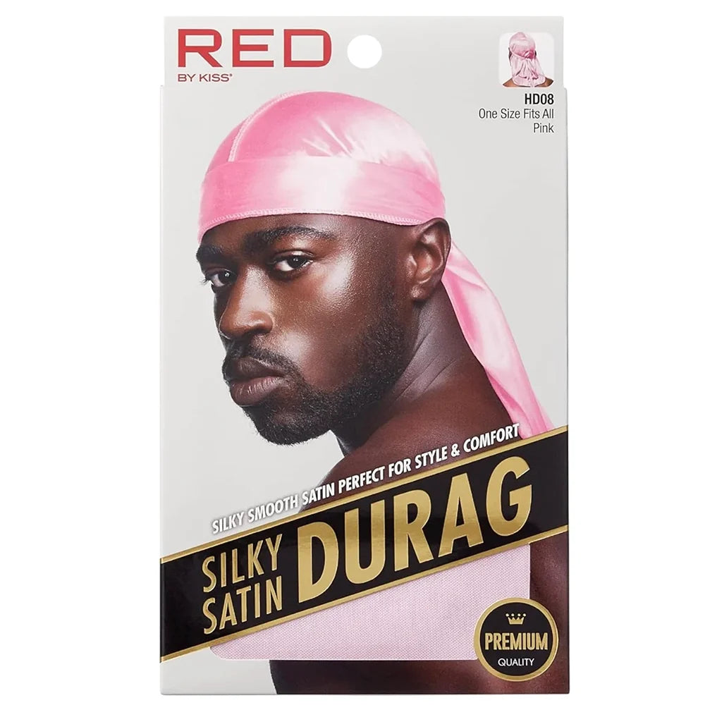 Red by Kiss Silky Satin Durag Pink HD08 for Superior Hair Protection & Wave Definition