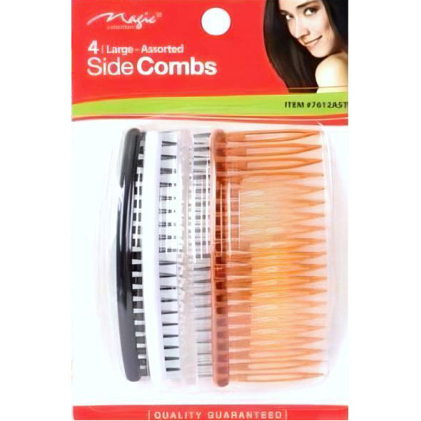 Magic Collection 4 Large Side Combs - Secure & Stylish Hair Hold for All Hair Types (no.7612AST)
