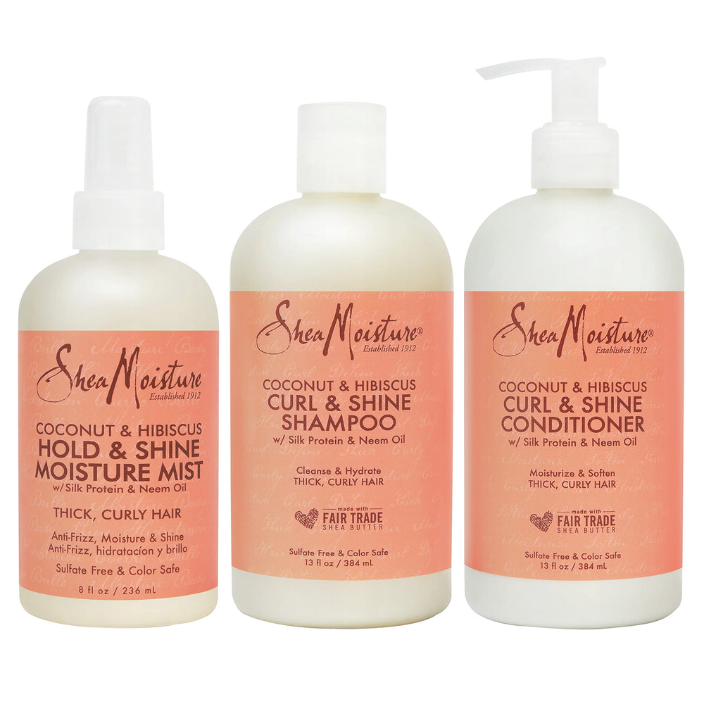 SheaMoisture Coconut Hibiscus Curl Shampoo, Conditioner & Hold & Shine Mist – Lightweight, Silicone-Free