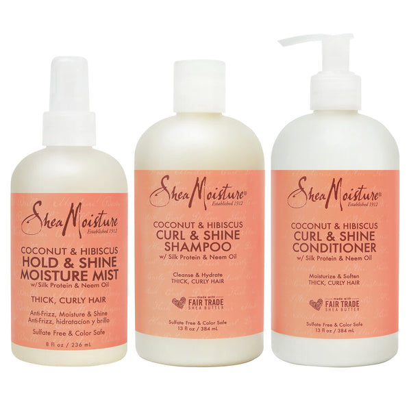 SheaMoisture Coconut Hibiscus Curl Shampoo, Conditioner & Hold & Shine Mist – Lightweight, Silicone-Free