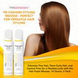 TRI Fashion Volumizing Mousse for Wavy Hair – Tame Curls, Frizz Control & Shine (2 Pack) | TRIDESIGN