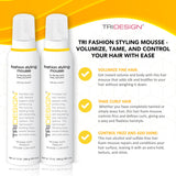 TRI Fashion Volumizing Mousse for Wavy Hair – Tame Curls, Frizz Control & Shine (2 Pack) | TRIDESIGN
